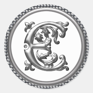 Initial E Rundkleber in Silber Runder Aufkleber