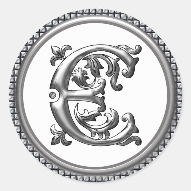 Initial E Rundkleber in Silber Runder Aufkleber (Vorderseite)