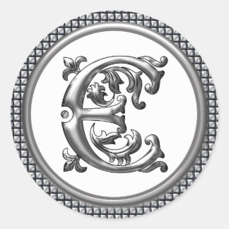 Initial E Rundkleber in Silber Runder Aufkleber
