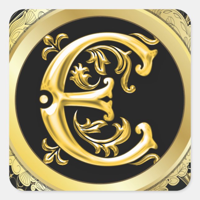 Initial E Square Sticker in Gold (Vorderseite)