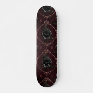Initial-Elegant der gotischen Schwarzen Rose Skateboard