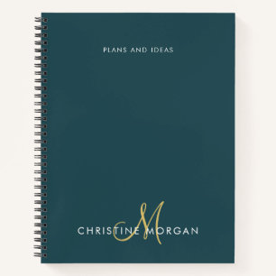 Initial elegant dunkelgrün und goldenes Monogramm Notizbuch