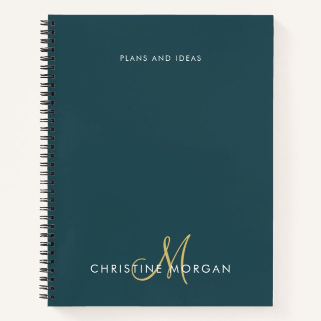 Initial elegant dunkelgrün und goldenes Monogramm Notizbuch (Vorderseite)