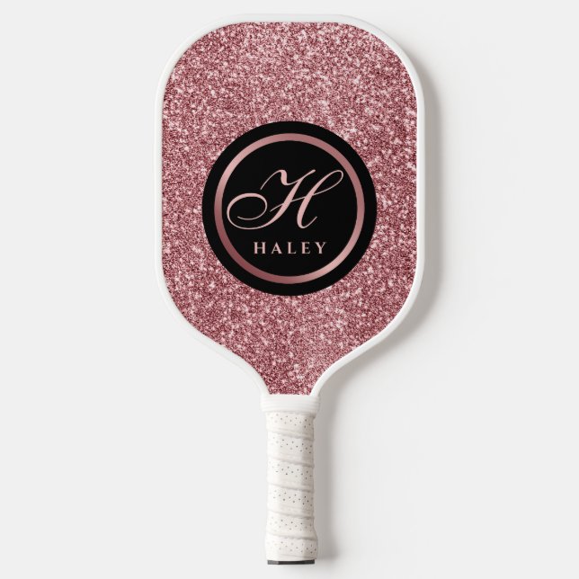 Initial: Elegant extravagant Gold Glitzer Effect M Pickleball Schläger (Vorderseite)