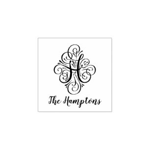 Initial Elegant Letter H Blüh Monogram Name Gummistempel