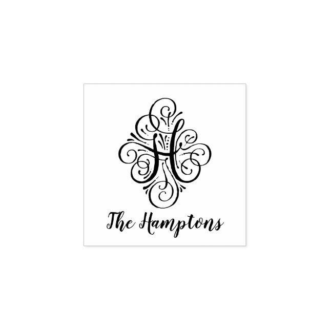 Initial Elegant Letter H Blüh Monogram Name Gummistempel (Prägung)