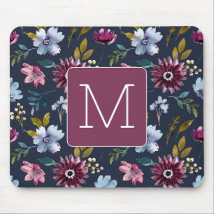 Initial Elegant Marine und bordeauxfarbene Feminin Mousepad