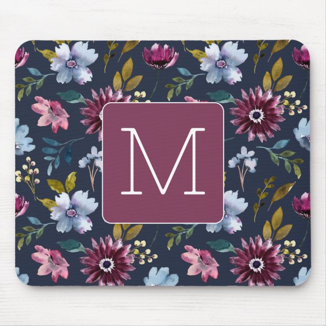Initial Elegant Marine und bordeauxfarbene Feminin Mousepad (Vorne)