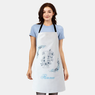 Initial "F" Blue Monogram Calm Floral Schürze
