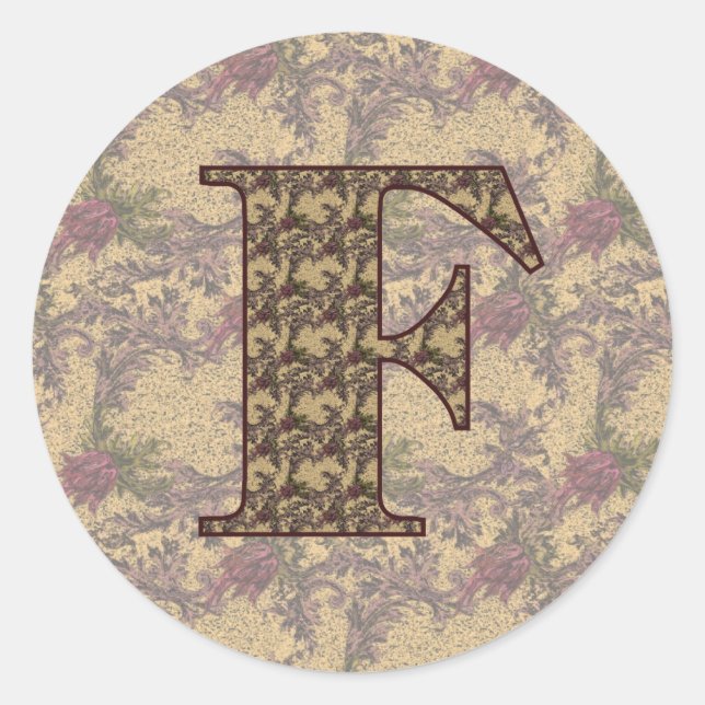 Initial F Elegant Runder Aufkleber (Vorderseite)