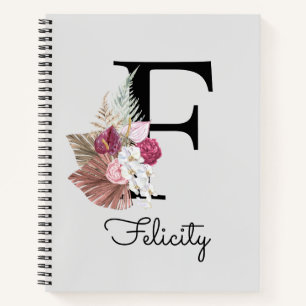 Initial F Mit Monogramm Pink Boho Floral Notizbuch