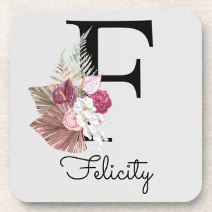 Initial F Modern Pink Boho Girly Floral Getränkeuntersetzer