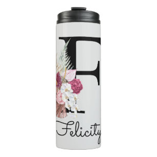 Initial F Monogram Pink Boho Girly Floral Thermosbecher