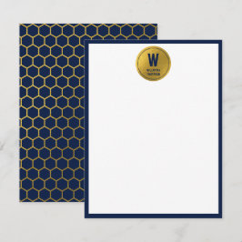 Initial für das Navy Blue & Gold Hexagon Muster Mitteilungskarte
