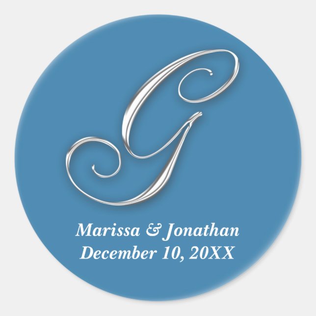 Initial G blauer monogramm individuelle Name favor Runder Aufkleber (Vorderseite)