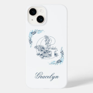 Initial "G" Blue Monogram Calm Floral Case-Mate iPhone 14 Hülle