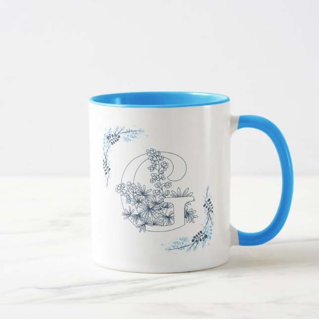 Initial "G" Blue Monogram Calm Floral Coffee Tasse (Rechts)