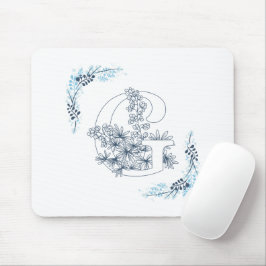 Initial "G" Blue Monogram Calm Floral Mousepad