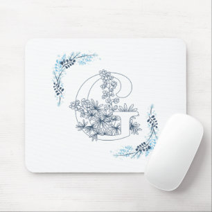 Initial "G" Blue Monogram Calm Floral Mousepad