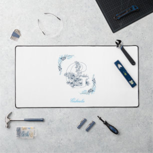 Initial "G" Blue Monogram Calm Floral Schreibtischunterlage