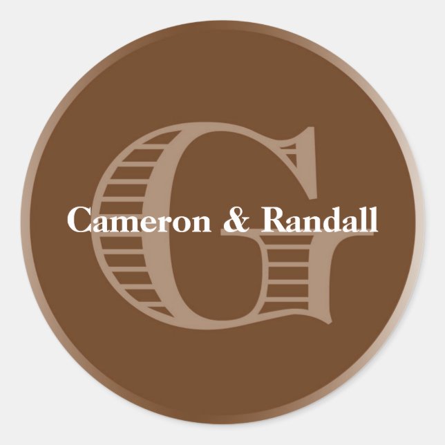 Initial G braun-Monogramm-Gastgeschenk Runder Aufkleber (Vorderseite)