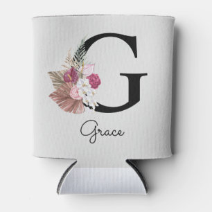 Initial G Mit Monogramm Pink Boho Floral Dosenkühler