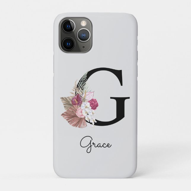 Initial G Monogram Pink Boho Girly Floral Case-Mate iPhone Hülle (Rückseite)