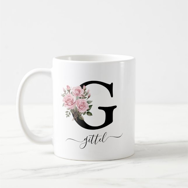 Initial G Monogramm Floral Blume Rosa Rosen Tasse (Links)