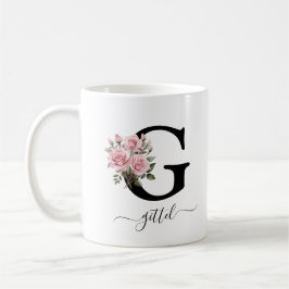 Initial G Monogramm Floral Blume Rosa Rosen Tasse