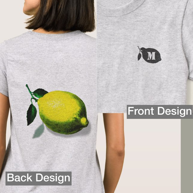 Initial Green Lemon Silhouette Front Back Print T-Shirt (Von Creator hochgeladen)