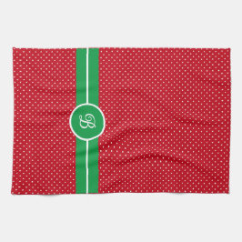 Initial, Green Red White Swiss Dot Kitchen Towel Geschirrtuch
