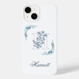 Initial "H" Blue Monogram Calm Floral Case-Mate iPhone 14 Hülle