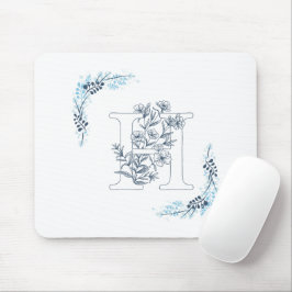Initial "H" Blue Monogram Calm Floral Mousepad