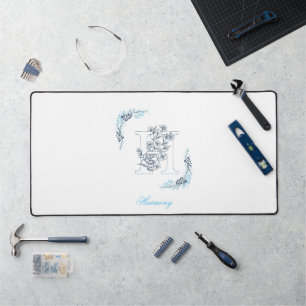 Initial "H" Blue Monogram Calm Floral Schreibtischunterlage