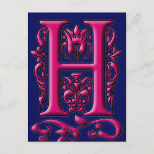 Initial H Fuschia Navy Monogram Card Postkarte