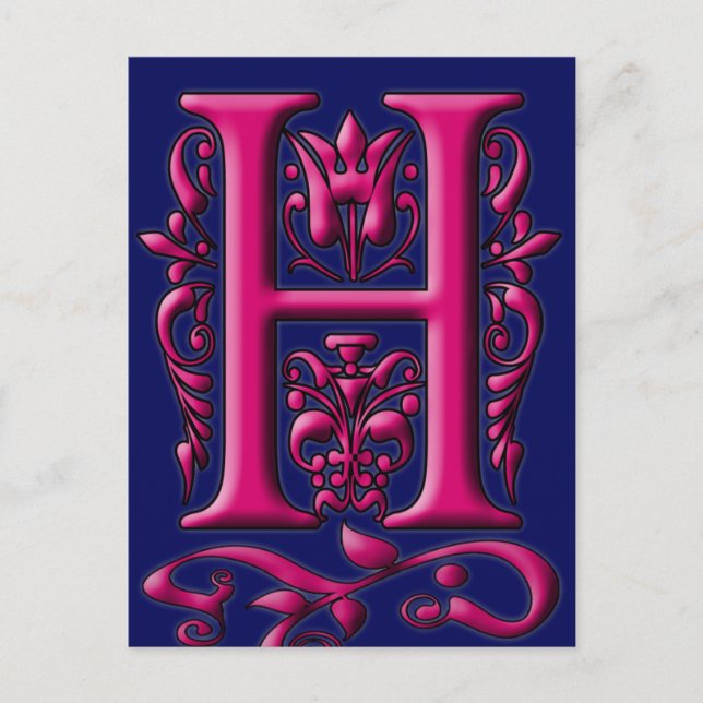 Initial H Fuschia Navy Monogram Card Postkarte (Vorderseite)