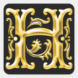 Initial-H-Hauptstadt-Buchstabenaufkleber in Gold Quadratischer Aufkleber