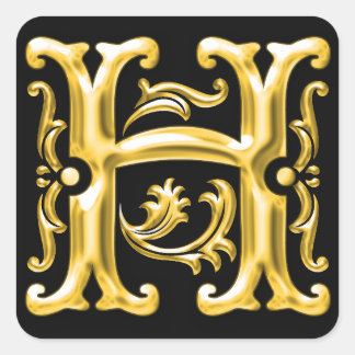 Initial-H-Hauptstadt-Buchstabenaufkleber in Gold Quadratischer Aufkleber