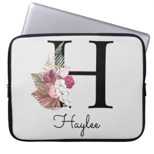 Initial H Mit Monogramm Pink Boho Floral Laptopschutzhülle