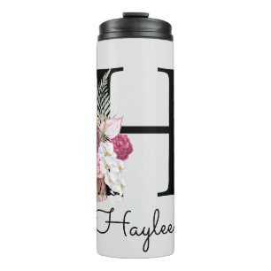 Initial H Mit Monogramm Pink Boho Floral Thermosbecher
