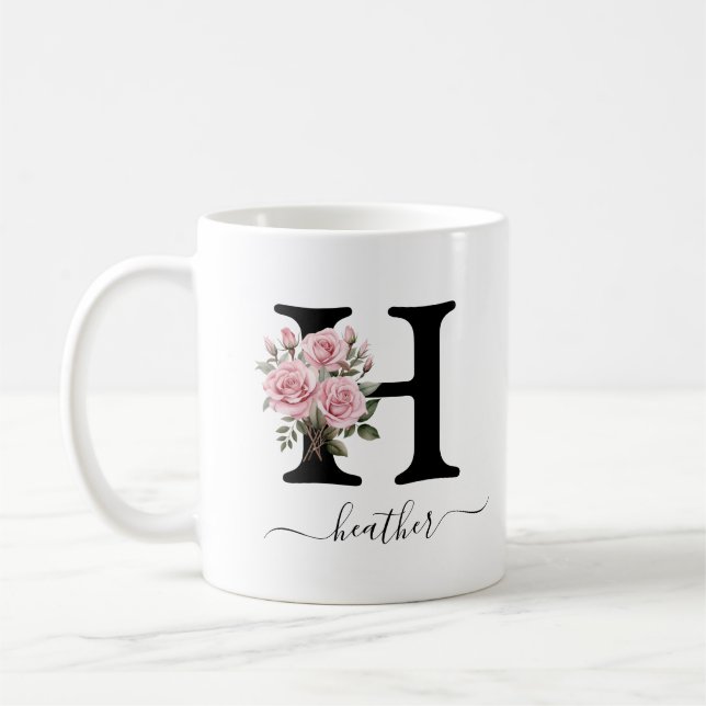 Initial H Monogram Floral Blume Rosenrosen Tasse (Links)