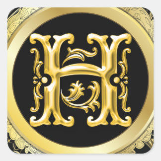 Initial-H-Square-Aufkleber in Gold Quadratischer Aufkleber