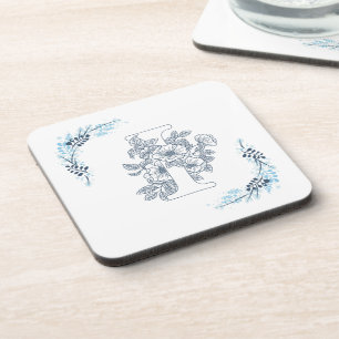 Initial "I" Blue Monogram Calm Floral Getränkeuntersetzer
