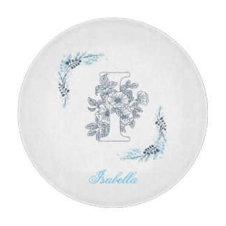 Initial "I" Blue Monogram Calm Floral Schneidebrett