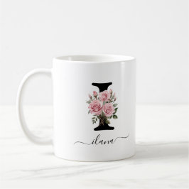 Initial I Monogram Floral Blume Rosenrosen Tasse