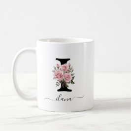 Initial I Monogram Floral Blume Rosenrosen Tasse
