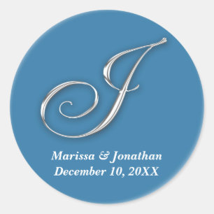 Initial J blauer monogramm individuelle Name favor Runder Aufkleber