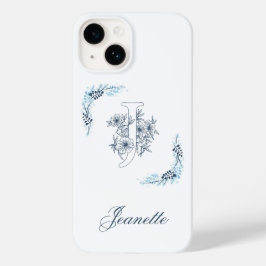 Initial "J" Blue Monogram Calm Floral Case-Mate iPhone 14 Hülle