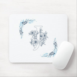 Initial "J" Blue Monogram Calm Floral Mousepad