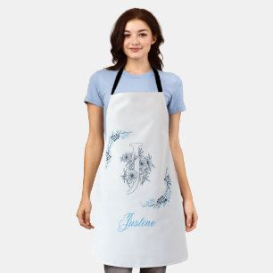 Initial "J" Blue Monogram Calm Floral Schürze